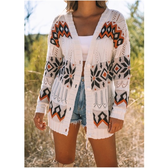 021 Cozy Tribal Western Open Front Oversized Cardigan - Picture 3 of 3